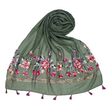 Stole for Women Choice - Premium Diamond Ari 100 % Cotton Women's Stole - Green 1