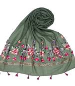 Stole for Women Choice - Premium Diamond Ari 100 % Cotton Women's Stole - Green