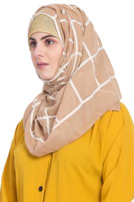 Best Seller - Designer Grid Hijab - Fabric 100 % Pure Cotton Hijab - Brown 2