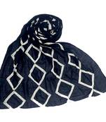 Stole For Women - Premium Cotton - Designer Zic Zac Grid Hijab - Blue