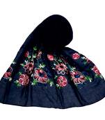 Stole For Women - Fabric - Cotton - Diamond Studed Designer Emboidered Flower Hijab - Blue