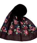 Stole For Women - Fabric - Cotton - Diamond Studed Designer Emboidered Flower Hijab - Brown