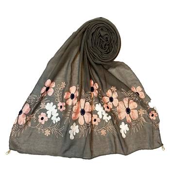 Limited Edition - Emboidered Flower Cotton Stole - Grey 1