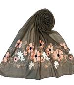 Limited Edition - Emboidered Flower Cotton Stole - Grey