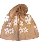 Limited Edition - Emboidered Flower Cotton Stole - Brown