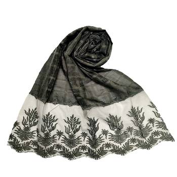 Stole For Women - Square Shaped Cotton Stole - With Flowerely Net Diamond All Over The Stole - Green 1