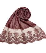 Stole For Women - Square Shaped Cotton Stole - With Flowerely Net Diamond All Over The Stole - Purple