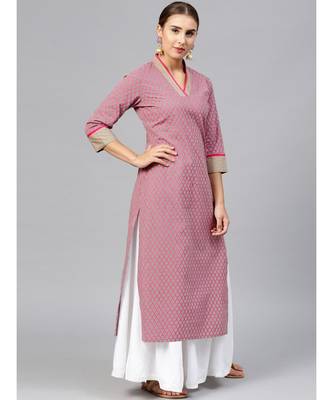 Varanga Women Grey & Pink Printed Straight Kurta 2