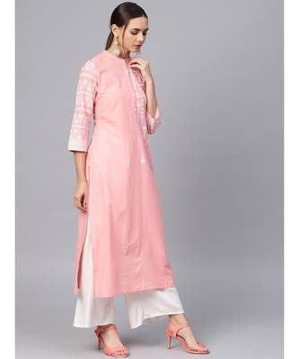 Varanga Women Peach-Coloured Yoke Design Straight Kurta 1