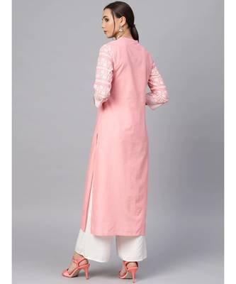 Varanga Women Peach-Coloured Yoke Design Straight Kurta 3