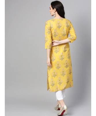 Varanga Women Yellow & Green Floral Print Straight Kurta 2