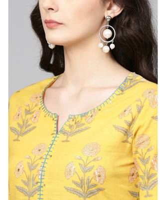 Varanga Women Yellow & Green Floral Print Straight Kurta 4