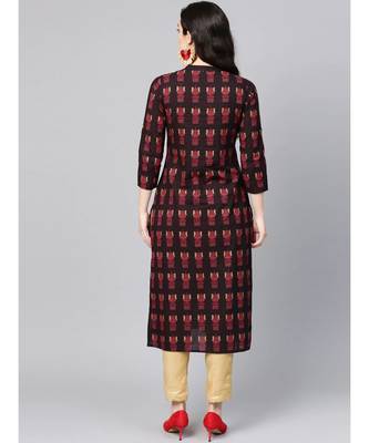 Varanga Women Black & Maroon Printed Straight Kurta 2