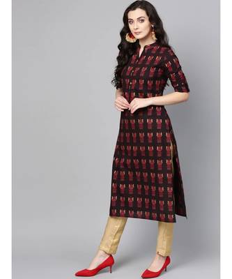 Varanga Women Black & Maroon Printed Straight Kurta 1