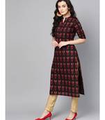 Varanga Women Black & Maroon Printed Straight Kurta
