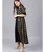 Varanga Women Black & Golden Printed A-Line Kurta