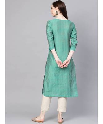 Varanga Women Green Silk Woven Design Straight Kurta 2