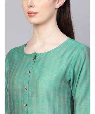 Varanga Women Green Silk Woven Design Straight Kurta 3