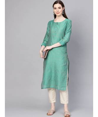 Varanga Women Green Silk Woven Design Straight Kurta 1