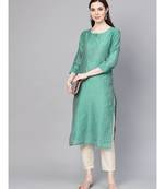 Varanga Women Green Silk Woven Design Straight Kurta