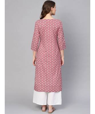 Varanga Women Pink & White Printed Straight Kurta 2
