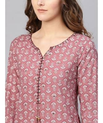 Varanga Women Pink & White Printed Straight Kurta 3
