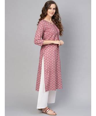 Varanga Women Pink & White Printed Straight Kurta 1