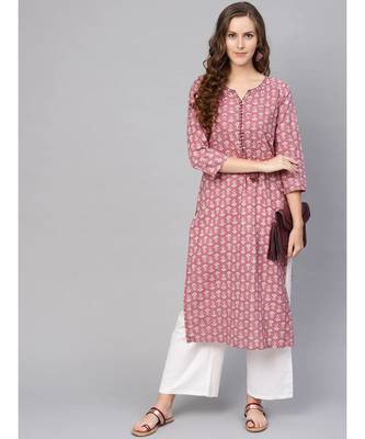Varanga Women Pink & White Printed Straight Kurta 4