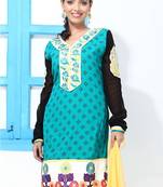 Robin Egg Blue, White and Black Printed A-line suit