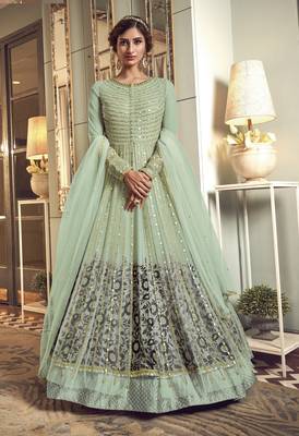 Light-sea-green embroidered net salwar 1