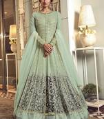 Light-sea-green embroidered net salwar