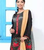 Satin Silk Black embroidery and print short kurti suit