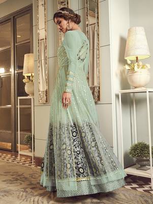 Light-sea-green embroidered net salwar 2