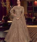 Beige embroidered net salwar