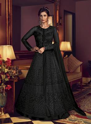 Black embroidered net salwar 1