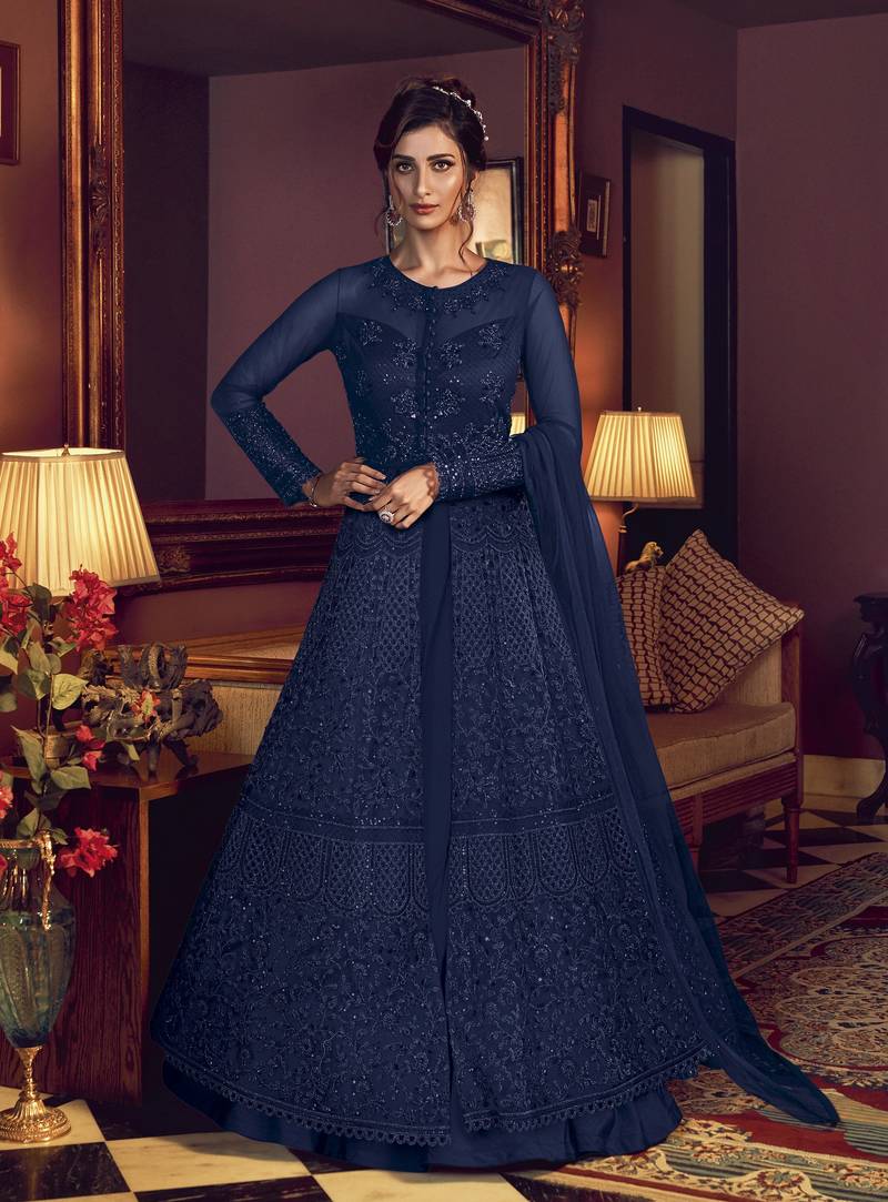 Blue embroidered net salwar