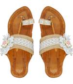 Jute with White Flower Embellished Kolhapuri Chappal For Women & Girls