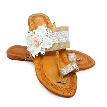 Jute with White Flower Embellished Kolhapuri Chappal For Women & Girls 5