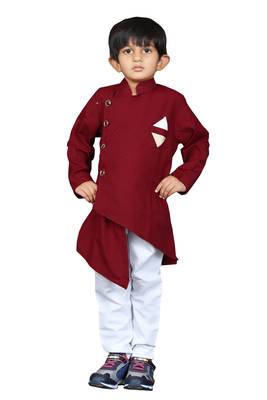 Kids Maroon Kurta Pyjama Set For Boys  1
