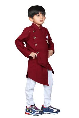 Kids Maroon Kurta Pyjama Set For Boys  2