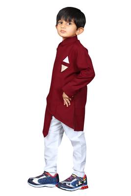 Kids Maroon Kurta Pyjama Set For Boys  3