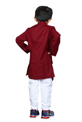 Kids Maroon Kurta Pyjama Set For Boys  4
