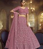 Engaging Pink Dori Embroidered Net Fabric Semi Stitched Bridal Lehenga
