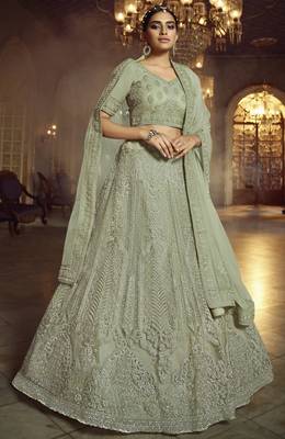 Alluring Green Dori Embroidered Net Fabric Semi Stitched Party wear Lehenga choli 1