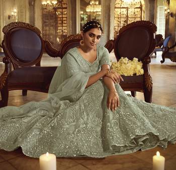 Alluring Green Dori Embroidered Net Fabric Semi Stitched Party wear Lehenga choli 3
