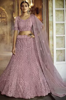 Pink dori embroidered net Semi Stitched bridal lehenga