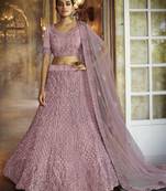 Seductive Pink dori Dori Embroidered Net Fabric Semi Stitched Designer Lehenga