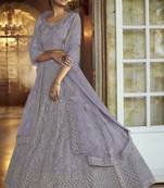 Grey Dori embroidered With Jarkan Work net Semi Stitched bridal lehenga