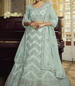Attractive Sky-blue dori Dori Embroidered Net Fabric Semi Stitched Heavy Lehenga