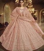 Captivating Peach dori Dori Embroidered Net Fabric Semi Stitched Dulhan Lehenga